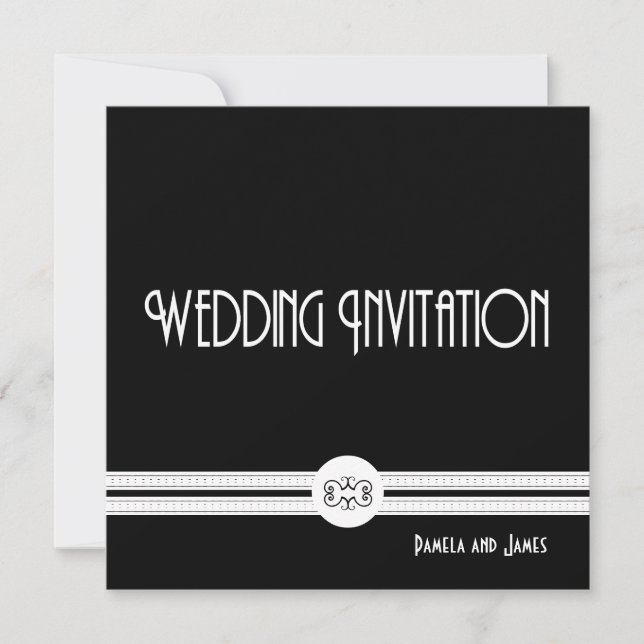 Art Deco Noir Chic Black and White Formal Wedding Einladung (Vorderseite)