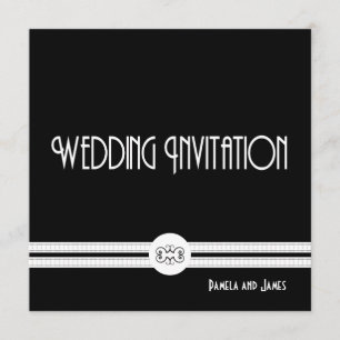 Art Deco Noir Chic Black and White Formal Wedding Einladung