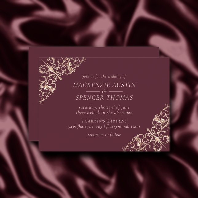 Art Deco Nouveau | Burgundy Rose Gold Wedding Einladung (Von Creator hochgeladen)