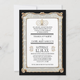 Art Deco Nouveau Gatsby Style Gold an Spitzen Look Einladung