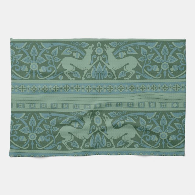 Art Deco Nouveau Hund Natur Tiermuster Geschirrtuch (Horizontal)