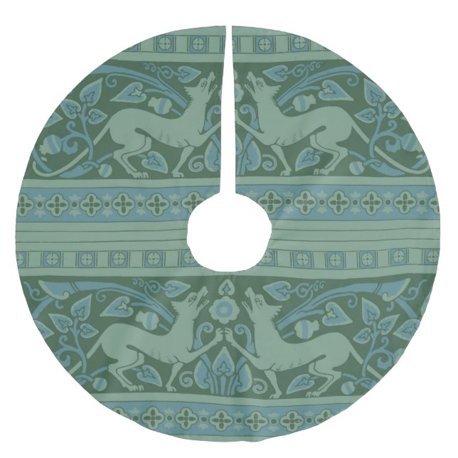 Art Deco Nouveau Hund Natur Tiermuster Polyester Weihnachtsbaumdecke (Vorderseite)