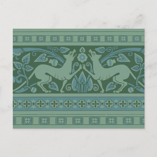 Art Deco Nouveau Hund Natur Tiermuster Postkarte (Vorderseite)