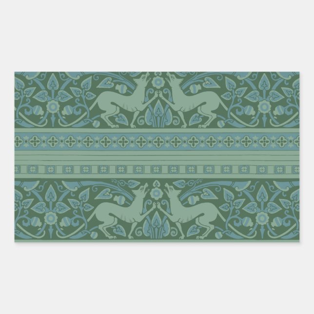 Art Deco Nouveau Hund Natur Tiermuster Rechteckiger Aufkleber (Vorderseite)