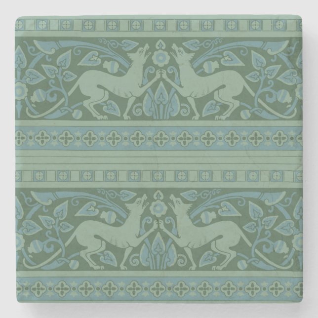 Art Deco Nouveau Hund Natur Tiermuster Steinuntersetzer (Vorderseite)