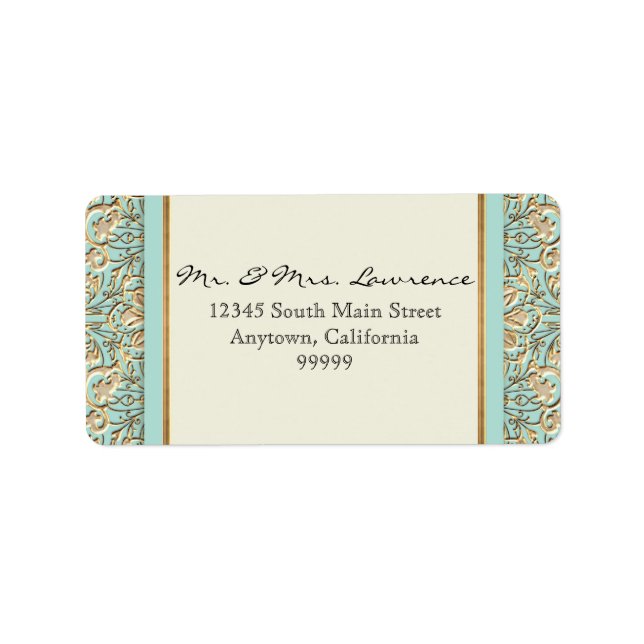 Art Deco Nouveau Imitate Gold Flora Damaskus Adressaufkleber (Vorne)