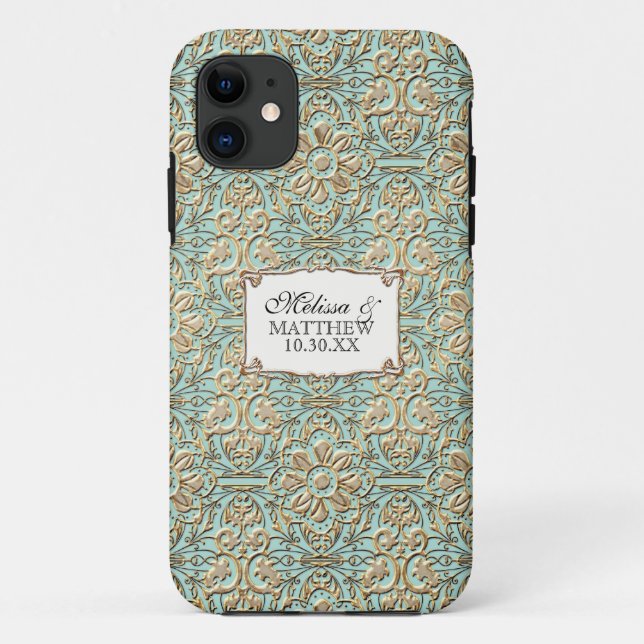 Art Deco Nouveau Imitate Gold Flora Damaskus Case-Mate iPhone Hülle (Rückseite)