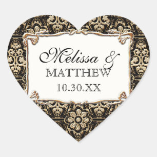 Art Deco Nouveau Imitate Gold Flora Damaskus Herz-Aufkleber