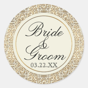 Art Deco Nouveau Imitate Gold Flora Damaskus Runder Aufkleber
