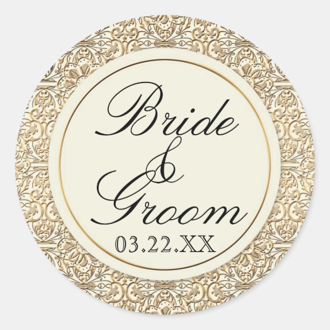 Art Deco Nouveau Imitate Gold Flora Damaskus Runder Aufkleber (Vorderseite)