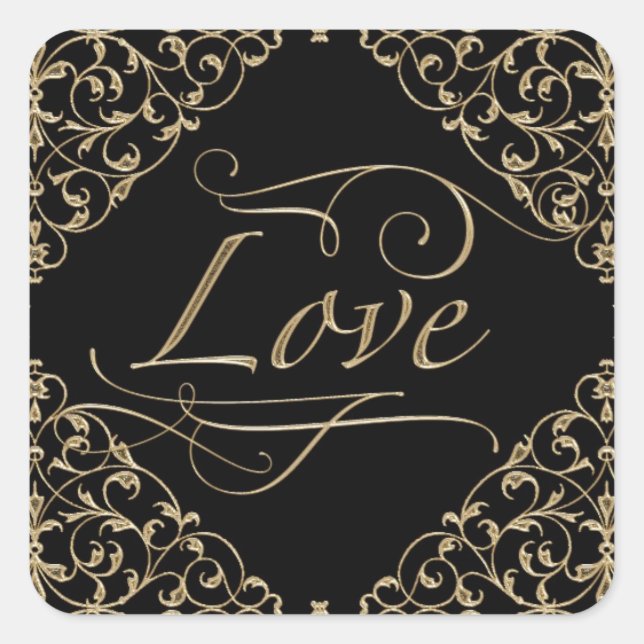 Art Deco Nouveau Lace Damask Goldene Kalligrafie Quadratischer Aufkleber (Vorderseite)