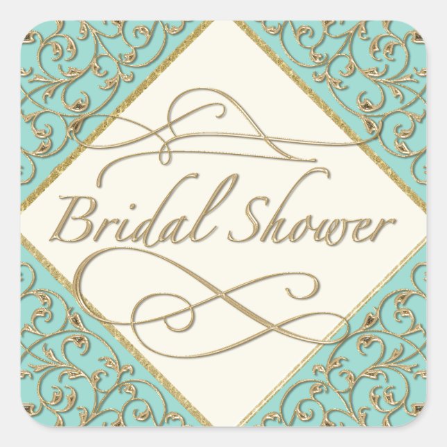 Art Deco Nouveau Lace Damask Goldene Kalligrafie Quadratischer Aufkleber (Vorderseite)