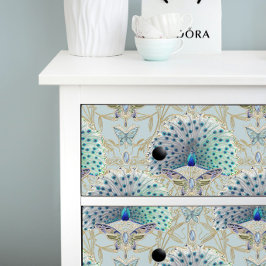 Art Deco Nouveau Peacock Butterfly Blue Decoupage Seidenpapier