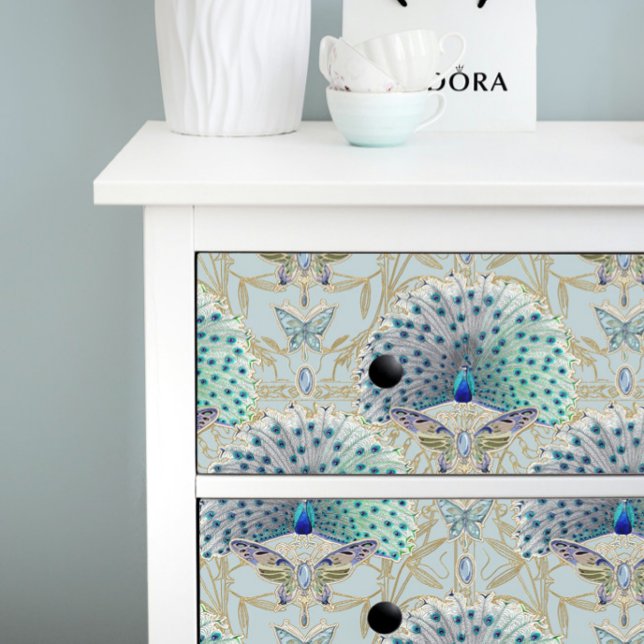Art Deco Nouveau Peacock Butterfly Blue Decoupage Seidenpapier (Von Creator hochgeladen)