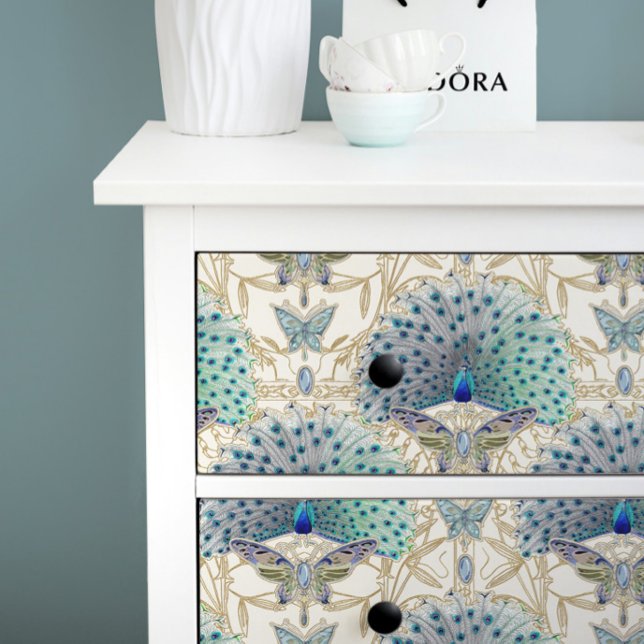 Art Deco Nouveau Peacock Butterfly Gold Decoupage Seidenpapier (Von Creator hochgeladen)