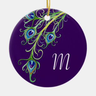 Art Deco Nouveau Peacock Feathers Swirl Keramikornament