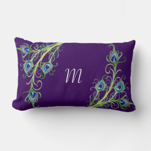 Art Deco Nouveau Peacock Feathers Swirl Lendenkissen