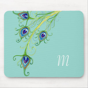 Art Deco Nouveau Peacock Feathers Swirl Mousepad