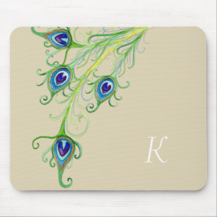 Art Deco Nouveau Peacock Feathers Swirl Mousepad