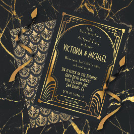 Art Deco Nouveau Speak Easy Party Gold & Black Einladung