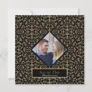 Art Deco Nouveau Spitzen Damast Goldene Kalligrafi Save The Date