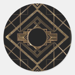 Art déco, nouveau, vintage, schwarz, gold, schick, runder aufkleber