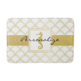 Art Deco Ocean Wave Gold Seepferd Beach House Badematte