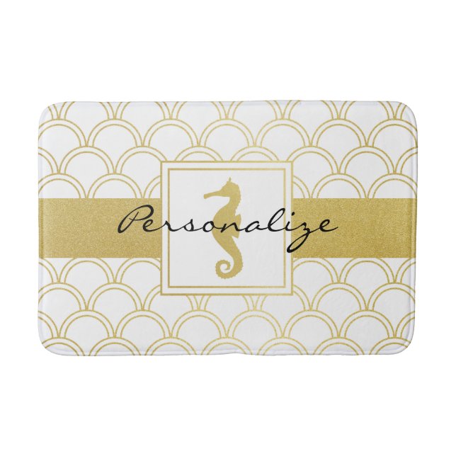 Art Deco Ocean Wave Gold Seepferd Beach House Badematte (Vorderseite)