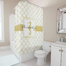 Art Deco Ocean Wave Gold Seepferd Beach House Duschvorhang