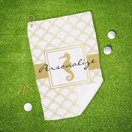 Art Deco Ocean Wave Muster Gold Glitzer Seepferd Golfhandtuch