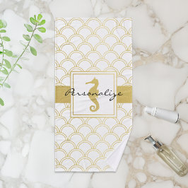 Art Deco Ocean Wave Patten Gold Glitzer Seepferd Badhandtuch Set