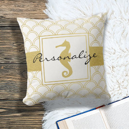 Art Deco Ocean Wave Patten Gold Glitzer Seepferd Kissen