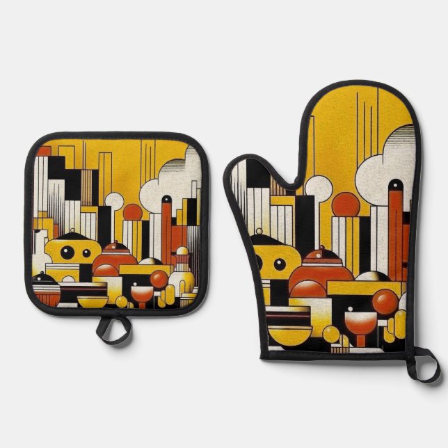 Art Deco Ofenhandschuh & Topflappen-Set (Vorderseite)