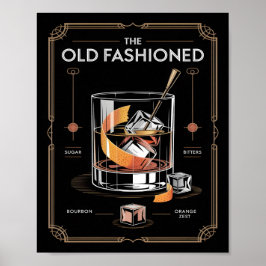 Art Deco Old Fashioned Cocktail Wall Poster