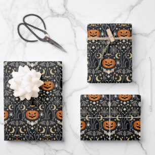 Art Deco Orange Geschnitzte Kürbisse Geschenkpapier Set