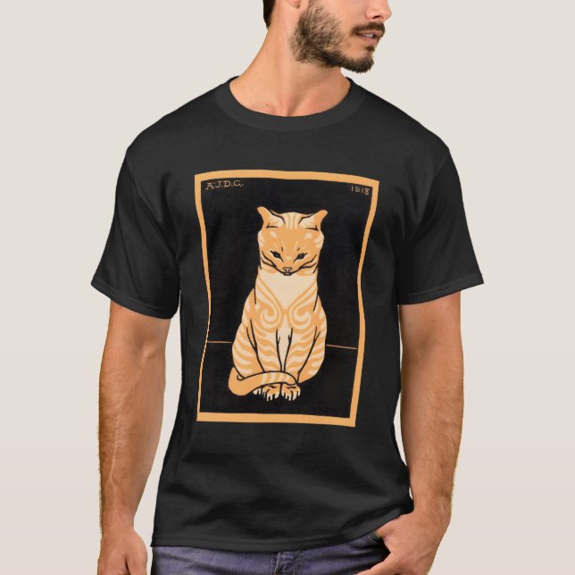 Art Deco Orange Tabby Cat Sitting Art Nouveau Clas T-Shirt (Vorderseite)