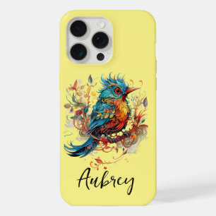 Art Deco Orange Vogel Gelb iPhone 15 Pro Max Hülle