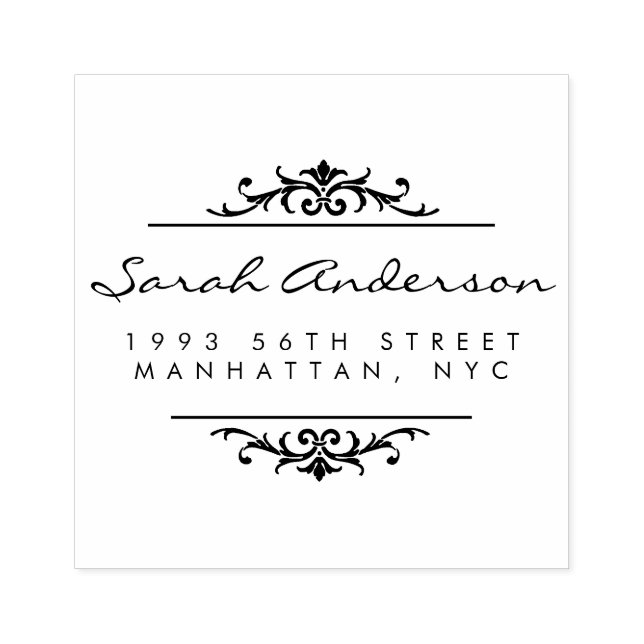 Art Deco Ornament & Stilvolle Script-Rücksendeadre Gummistempel (Prägung)
