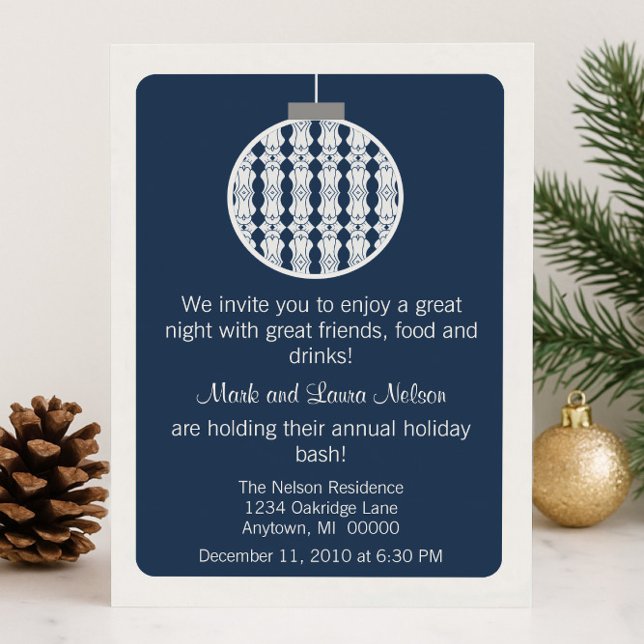 Art Deco Ornament Weihnachten Party | Blau Einladung (Blue Art Deco Ornament Christmas Party Invitation)