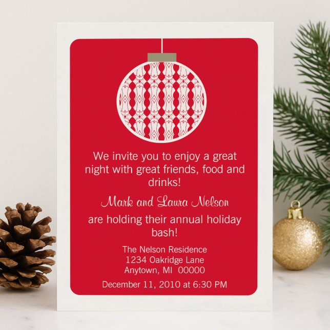 Art Deco Ornament Weihnachten Party Einladung, Rot Einladung (Red Art Deco Ornament Christmas Party Invitation)