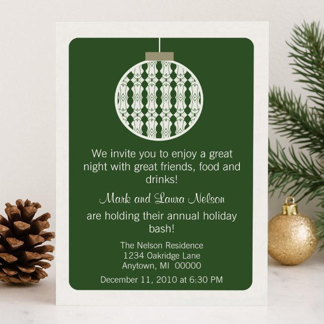 Art Deco Ornament Weihnachtsfest Party Einladung,  Einladung (Green Art Deco Ornament Christmas Party Invitation)