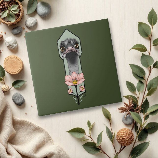 Art Deco Ostrich Blume Green Fliese (Von Creator hochgeladen)