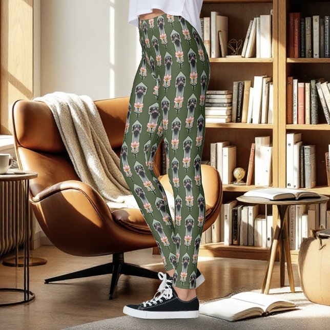 Art Deco Ostrich Blume Green Leggings (Von Creator hochgeladen)