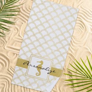 Art Deco Ozeanwellenmuster Gold Glitter Seepferdch Strandtuch