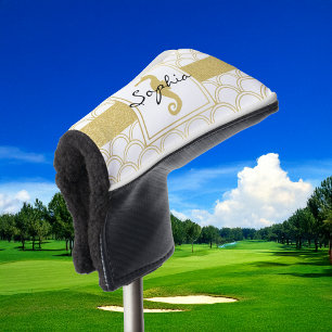 Art Deco Ozeanwellenmuster Gold-Seepferdchen-Stran Golf Headcover
