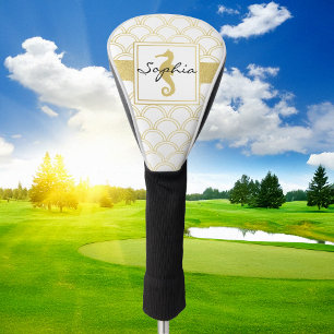 Art Deco Ozeanwellenmuster Gold Seepferdchen Stran Golf Headcover