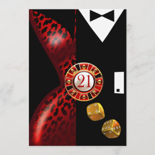 Art Deco Paar 21. Geburtstag roter Leopard Einladung