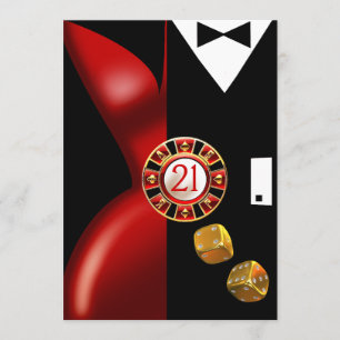 Art Deco Paar 21. Geburtstagsfeier rot schwarz Einladung