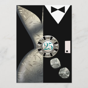 Art Deco Paar 25. Hochzeitstag silber Einladung