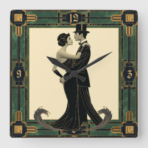 Art Deco Paar in Liebe Quadratische Wanduhr